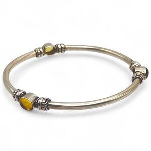 Vintage Sterling Silver Bangle Bracelet with Citrine Cabochon Stations